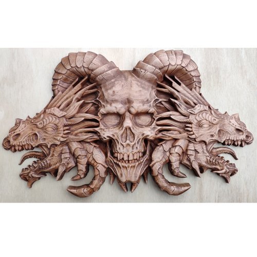 Skull and Dragons Wood Carving Fantasy Art Wall Decoration